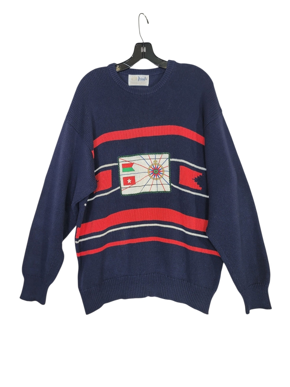 Pringle of Scotland Classic Cotton knit Navy Crewneck Sweater Embroidered Emblem